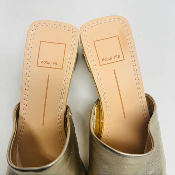 Dolce Vita Jolice heeled leather slide sandals in metallic gold size 8.5 - Picture 6 of 10